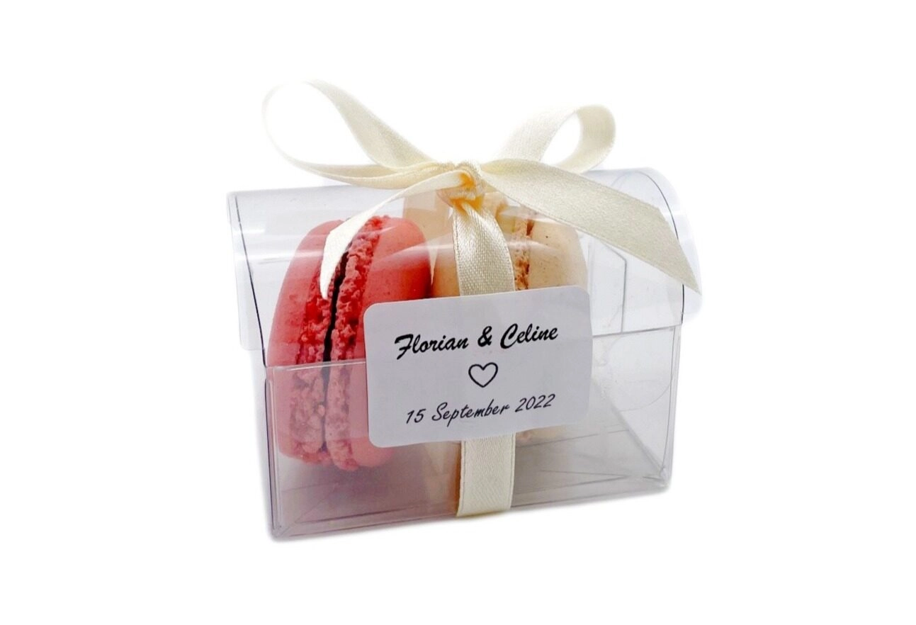 Macarons Favours with personalised sticker & ribbon - C&C